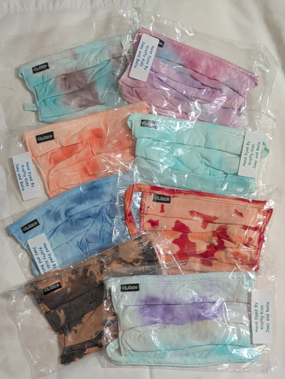 NWOT (005) Tultex Unisex Assorted Tie-Dye Face Masks Multi 8 Pack